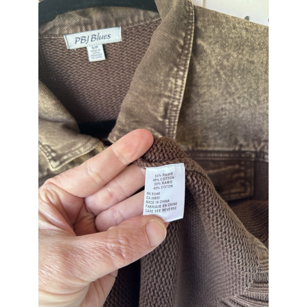 Vintage PBJ Blues Denim Knit Sweater Jacket Snap‎ Buttons Pockets Small Brown - Picture 5 of 7